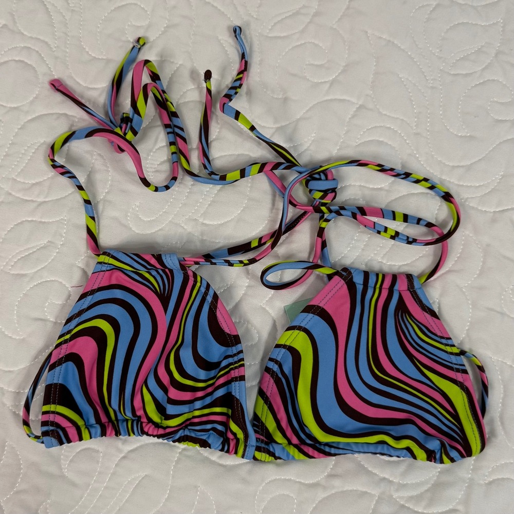 Full Tilt Swim Bikini Top Womens Small Multi New Psychedelic Swirl Triangle